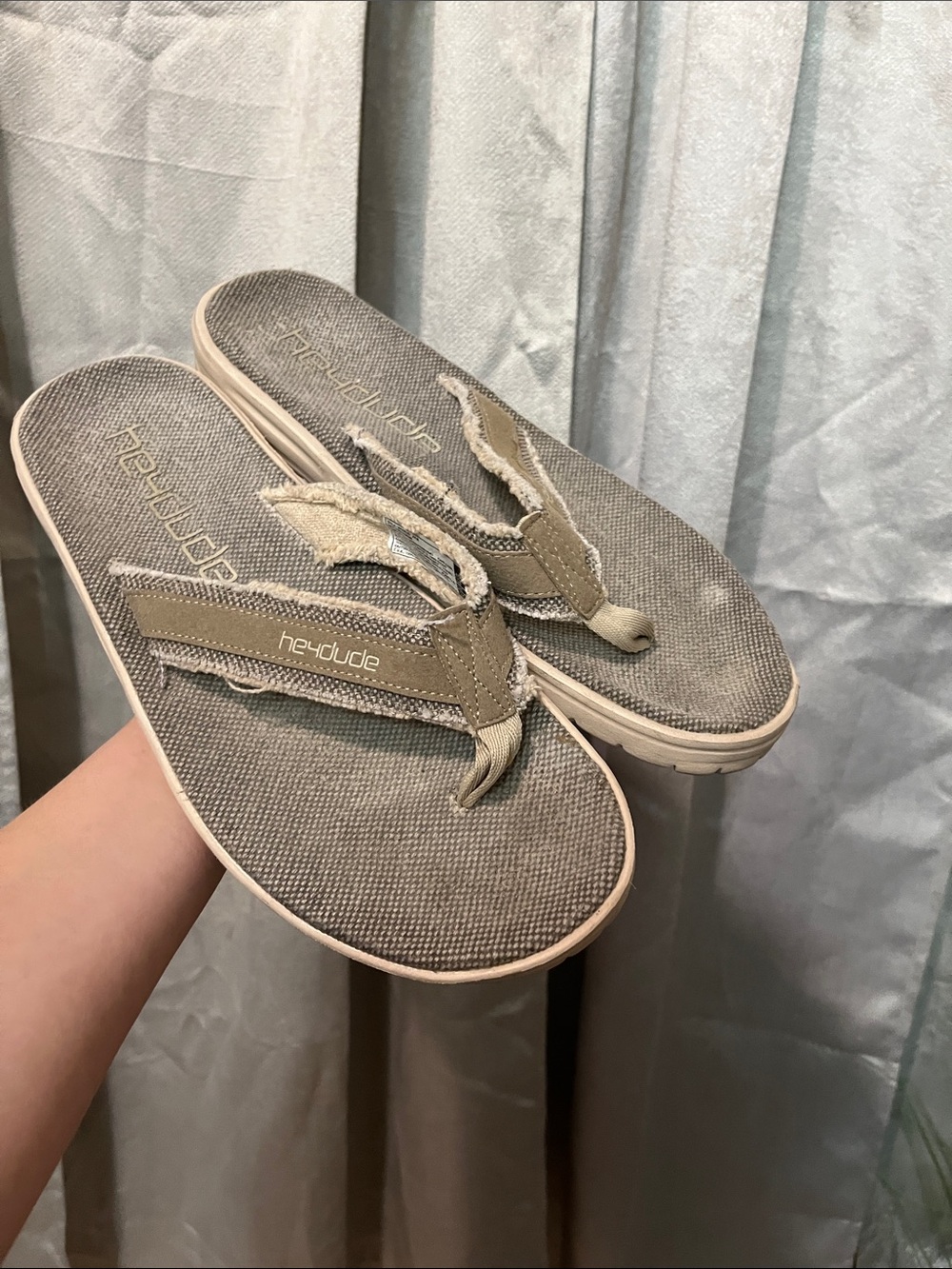 Heydude Men's Grey Canvas Flip Flop Slip-On
